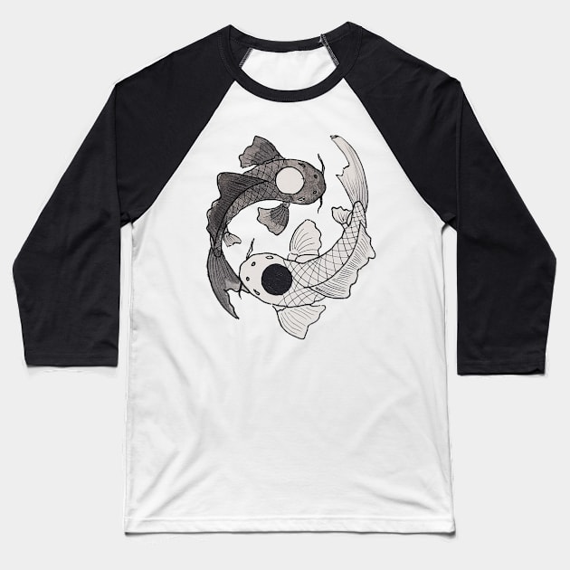 Koi Fish Ying Yang Baseball T-Shirt by Canvases-lenses